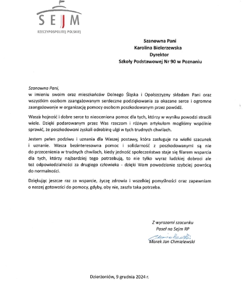 Szkoła Podstawowa nr 90 - podziękowania